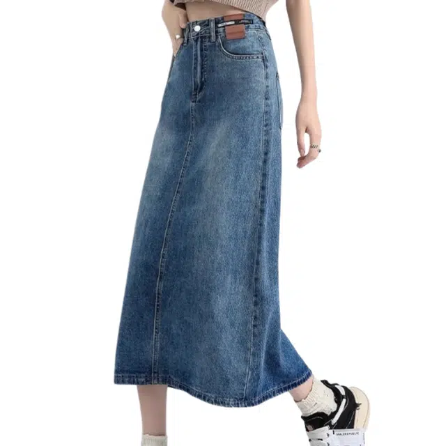 北极绒 复古高腰显瘦牛仔长裙 女款