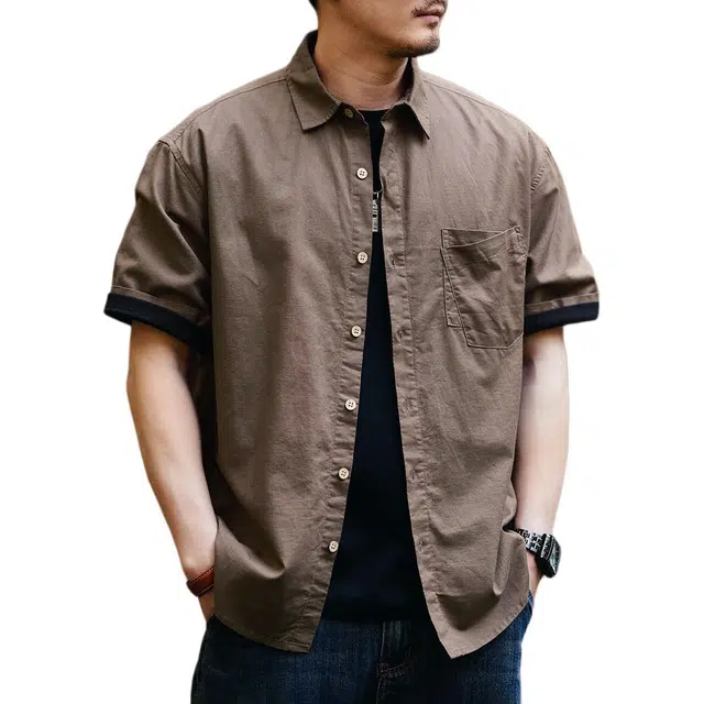 格蓝鹿 美式复古风透气凉感休闲潮流百搭极简设计短袖衬衫 男女同款