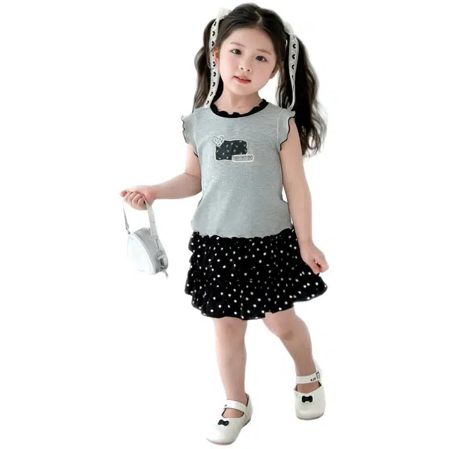 儿童款 天才小熊女童洋气可爱时髦时尚休闲装 夏季女孩子密边波点裙套装