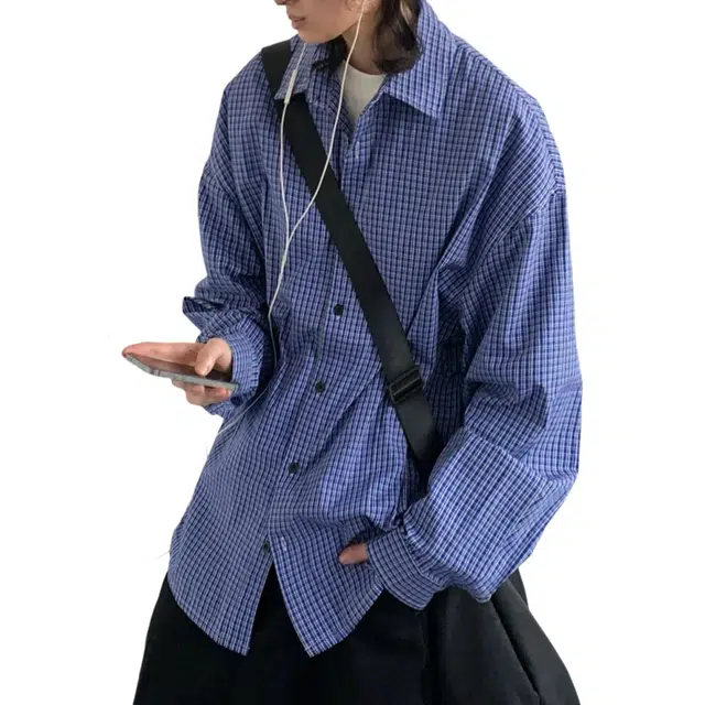 冈哉 美式经典撞色格纹设计慵懒风松弛宽松休闲百搭薄款冰丝长袖衬衫 男女同款