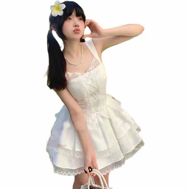 沐晓欣 芭蕾宫廷风蕾丝小个子初恋甜美约会公主蓬蓬裙吊带连衣裙 女款