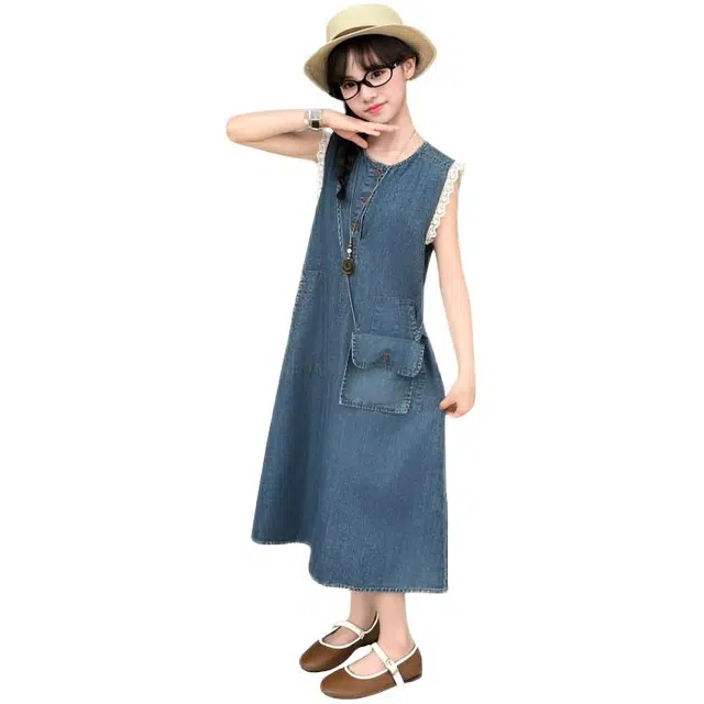 木木兔连衣裙 时髦洋气夏季薄款宽松舒适中大童时尚百搭个性女孩无袖休闲裙子