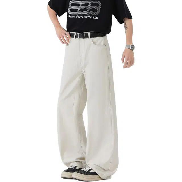 童先森 美式潮牌复古纯色宽松拖地长裤直筒阔腿裤夏季休闲裤 男款