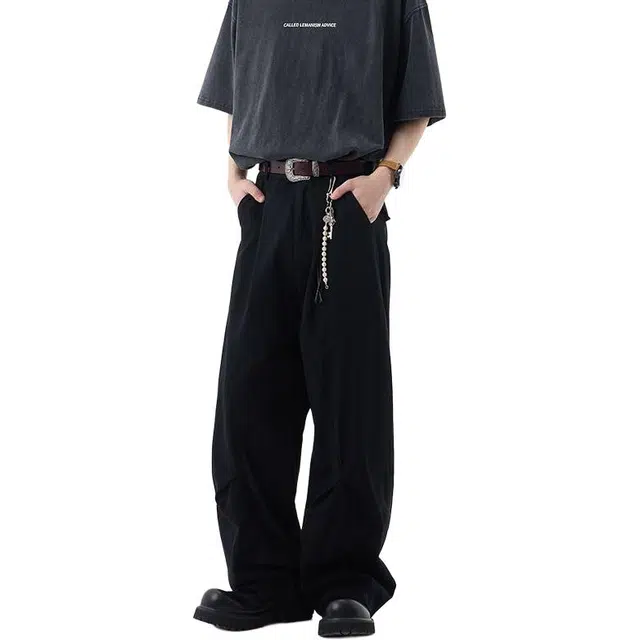 童先森 薄款潮牌宽松直筒阔腿弯刀夏季长裤休闲裤 男款