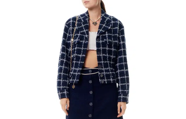CHANEL Plaid Single-Breasted Jacket Navy Blue