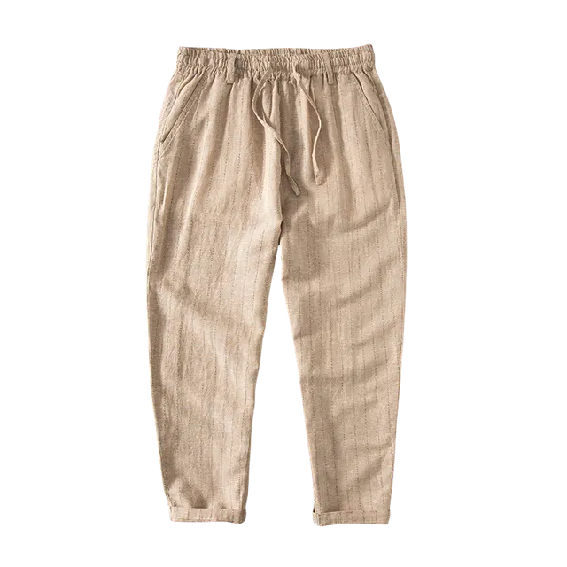加荣 亚麻九分裤夏季薄款透气夏天凉感舒适新中式条纹裤中国风复古小脚裤夏日清凉松紧腰九分休闲裤 男女同款