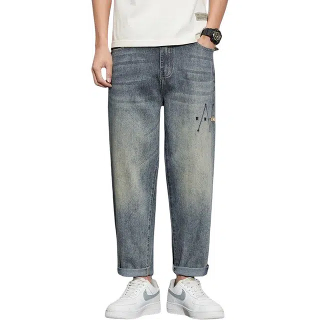 宝米卡 锥形宽松直筒潮牌水洗休闲牛仔裤 男女同款