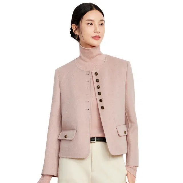 富铤 纯色双面呢保暖日常通勤直筒长袖大衣 女款