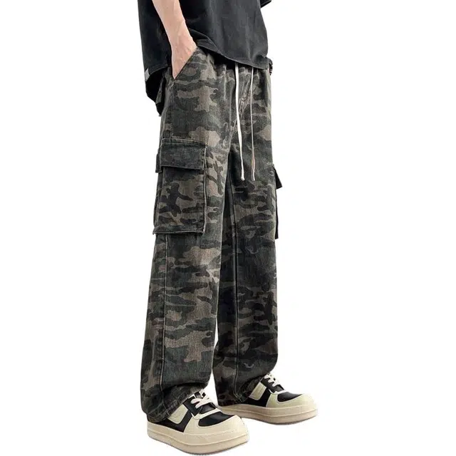 童先森 迷彩大口袋工装薄款阔腿直筒美式潮牌休闲裤 男款