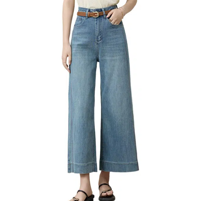 谜秀 复古阔腿裤高腰牛仔裤 女款