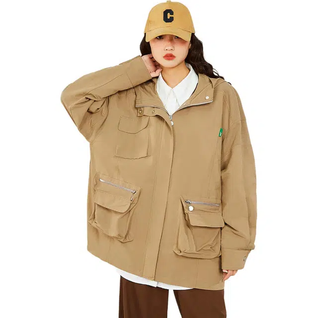木果果木 连帽宽松纯色截短外套 女款