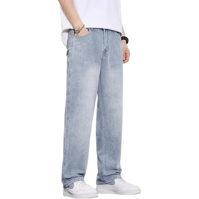 童先森 宽松直筒美式潮牌阔腿水洗休闲牛仔裤 男款