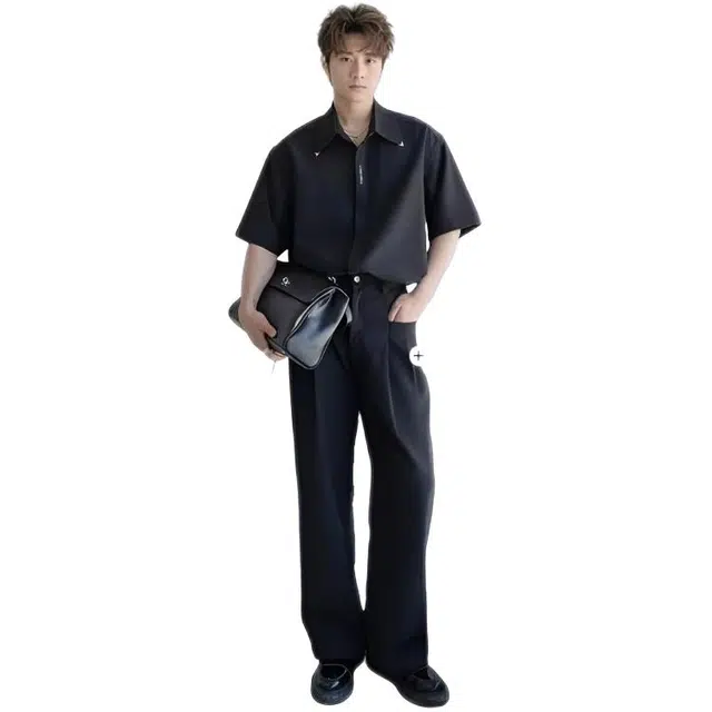 木木兔 休闲舒适百搭翻领简约短袖衬衫 男款