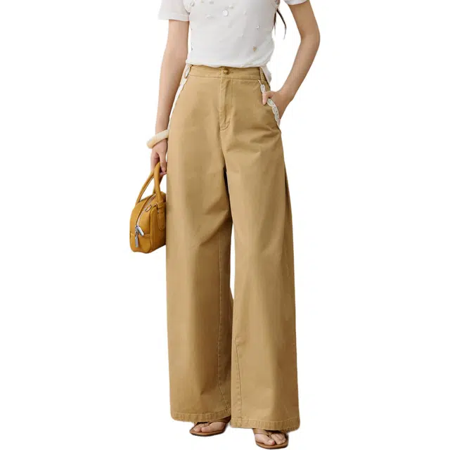 谜秀 蕾丝拼接阔腿裤直筒通勤长裤休闲裤 女款