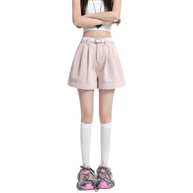 玫丝朵 美式复古时尚简约百搭休闲阔腿牛仔短裤 女款