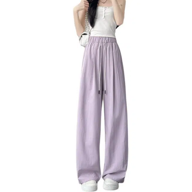 木清清 薄款高腰垂感冰丝阔腿裤防晒速干运动裤休闲裤 女款