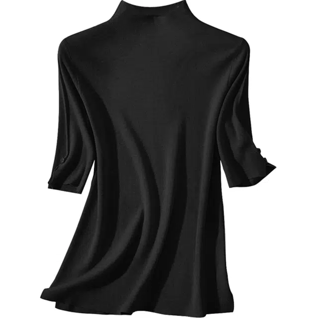 她池 纯色半高领休闲打底套头针织衫 女款