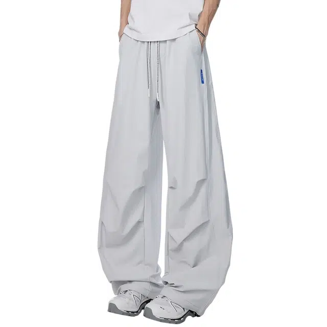 顶峰保罗 美式褶皱伞兵登山户外薄款弯刀长裤无性别主义显高显瘦宽松百搭垂感阔腿弹力速干松紧腰纯色休闲裤 男女同款