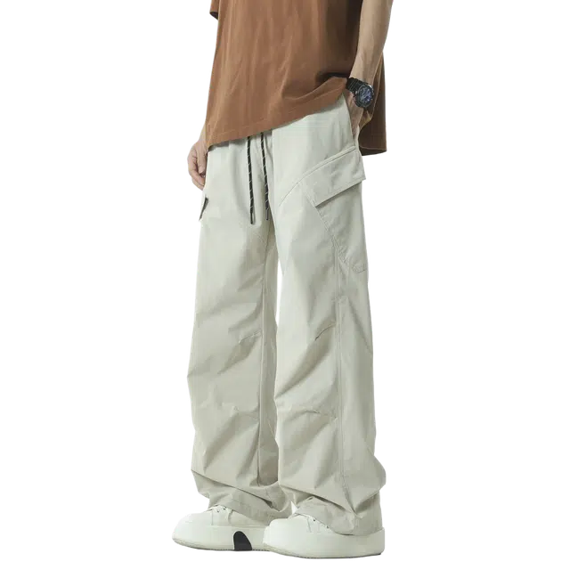 华夏儿女 美式潮流四季款户外速干宽松阔腿大口袋褶皱百搭通勤休闲裤 男款