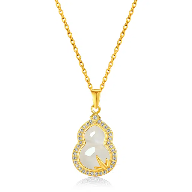 印象眸 【平安福禄】新中式国风竹叶节节高升上岸通勤风百搭贵气感冷淡风气质优雅福气满满葫芦锁骨链 礼盒包装#好运 玉髓 项链 女款