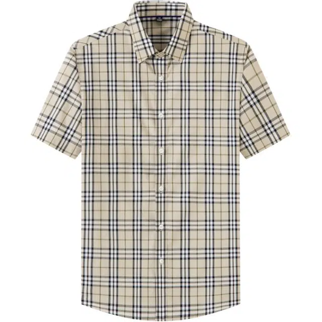 太子龍 冰丝凉感透气短袖男士夏季休闲商务中青年格子免烫衬衣衬衫 男款