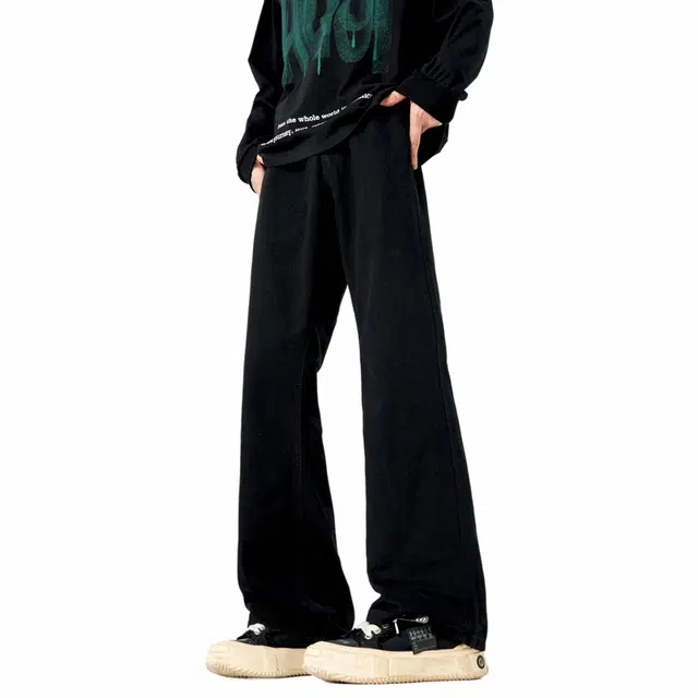 八哥 美式废土风不规则质感基础款弯刀裤复古弹力阔腿显高显瘦垂感百搭时尚高级感运动舒适柔软不硬个性简约牛仔裤 男女同款