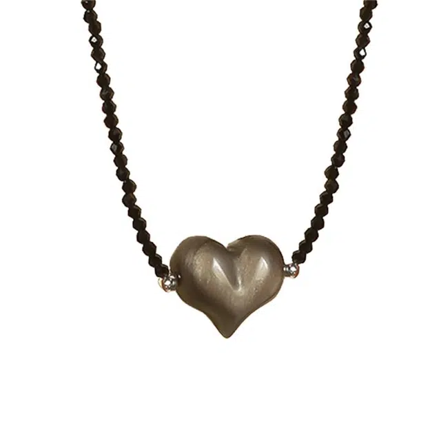 匠锁心玉 爱心国潮古风 新中式 轻奢小众 高级感 黑曜石 玉石项链 女款