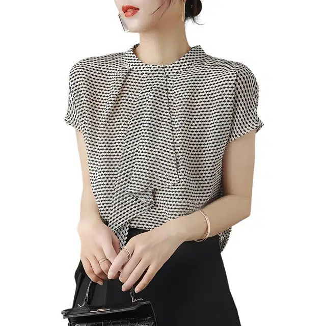 水中花 设计感小众宽松法式格子短袖衬衫 女款