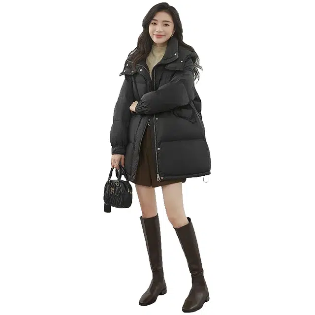 鸭鸭 纯色气质时尚百搭高级感保暖宽松韩版通勤热力感穿搭羽绒服 女款