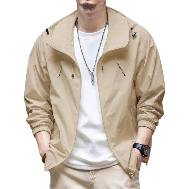 格蓝鹿 薄款纯色美式宽松休闲连帽防晒服 男款