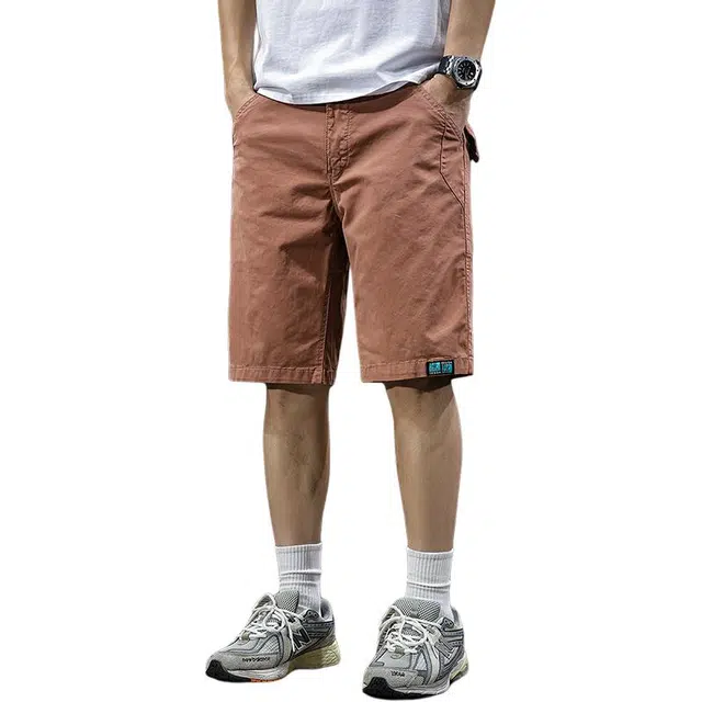 前进牛 美式休闲高端复古水洗时尚都市潮牌痞帅五分中裤拼接百搭水洗工装短裤 男女同款