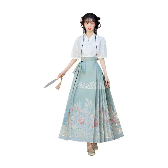 荟萃阁 新中式简约立领上衣改良一片式重工织金马面裙裙装套装 女款