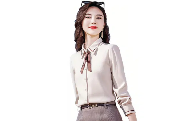 唐娜姿兰 纯色尖领纽扣时尚职业长袖衬衫 女款