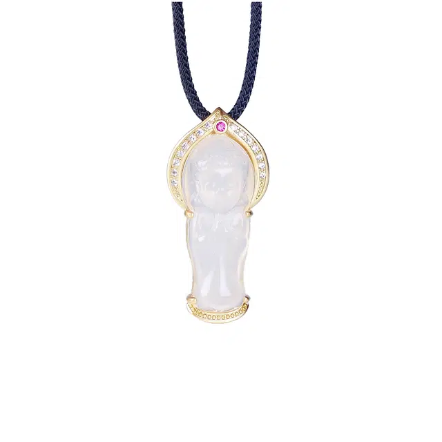 匠锁心玉 高冰宝宝佛新中式 国潮国风 典雅 古风温婉 轻奢高级 小众设计 招财纳福 玉髓 玉石项链 男女同款情侣款