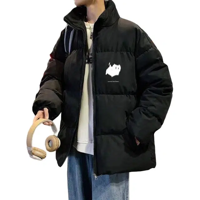 玉儿恋 字母卡通印花立领宽松落肩拉链加厚长袖棉服 男款