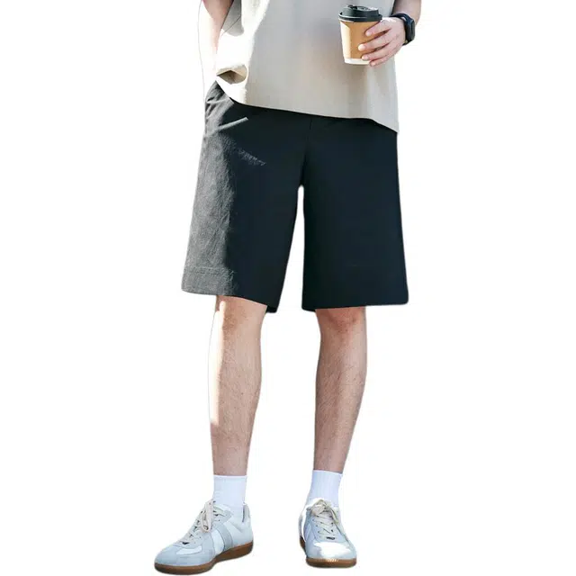 棉先生 吸湿透气亚麻纯色休闲短裤 男款