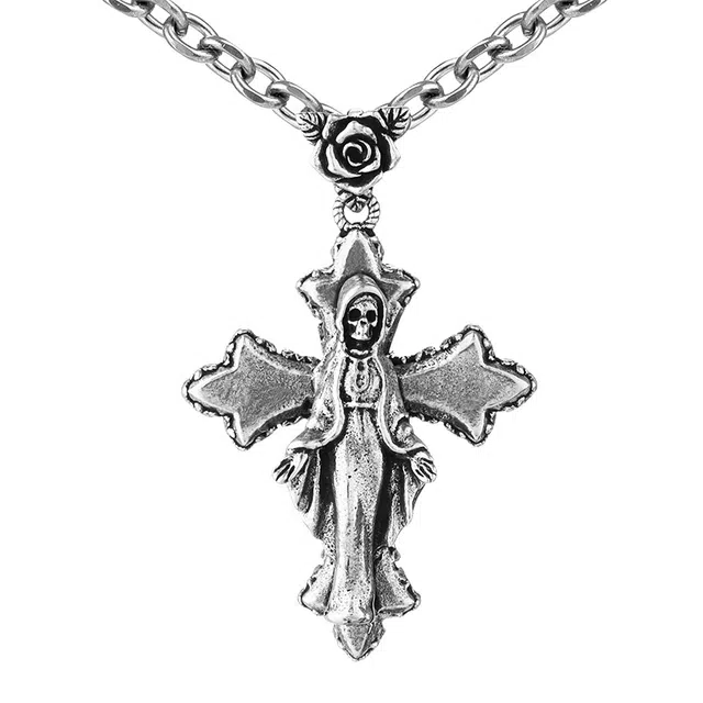 【免费刻字】 白木黑冰 圣母十字架 高级感新中式 银合金 项链 男款 礼盒