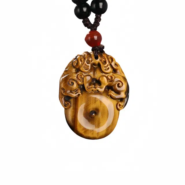 凯真 新中式国潮风复古 精工雕刻双貔貅平安扣脖挂 招财纳福转运 虎眼石 项链毛衣链 男女同款情侣款 上岸考研节日礼盒