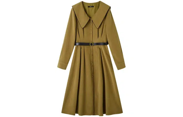 【dme】 纯色翻领单排多扣长袖连衣裙 女款