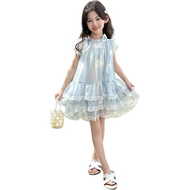 泰迪珍藏连衣裙 短袖轻盈透气舒适 蓝色 青少年