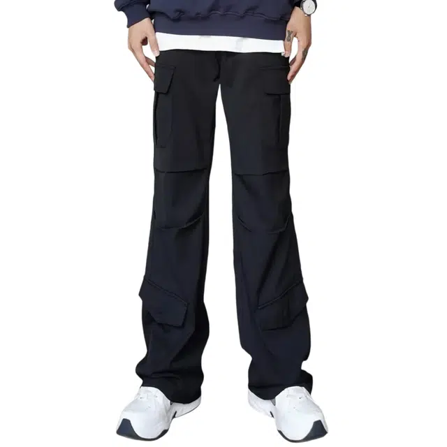 冈哉 美式潮牌多口袋拼接褶皱设计水洗街头做旧伞兵裤宽松阔腿日常通勤休闲百搭工装裤 男女同款