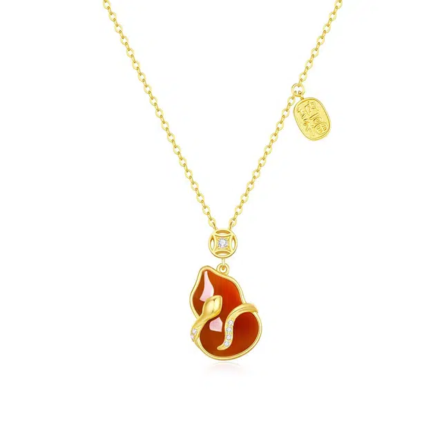 尚仟伊 瑞蛇送福 新中式国风生肖蛇葫芦 复古优雅清冷气质 福运满满转运本命年灵蛇绕福 日常百搭#好运 玉髓 项链 女款