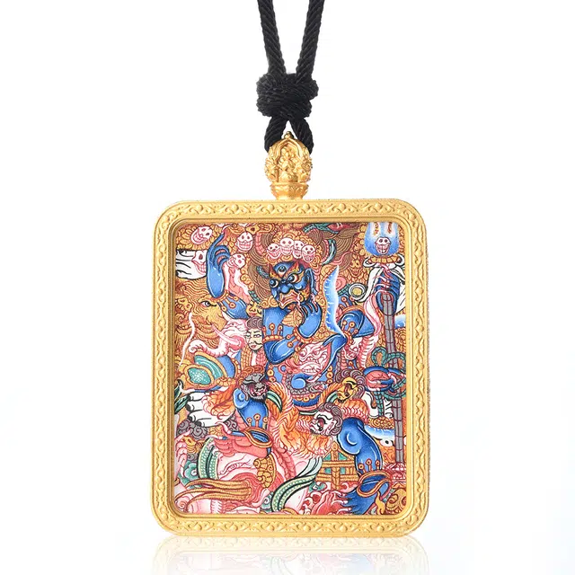 喃呢 精工手绘藏式热贡唐卡蛇年特供黑神话六臂大黑天玛哈嘎拉招财转运新中式国风国潮旺福平安吉祥好运 铜合金 项链 男女同款情侣款