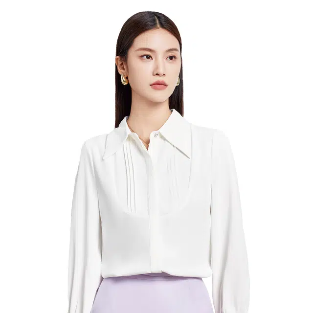 富铤 纯色简约时尚设计感小众翻领纯色长袖衬衫 女款