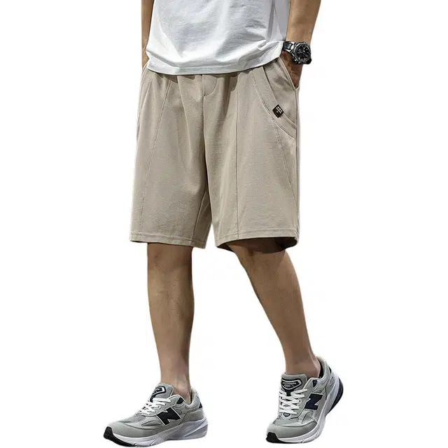 前进牛 美式休闲城市时尚机能少年风纯色拼接口袋复古潮牌简约夏季薄款透气休闲裤五分工装短裤 男女同款