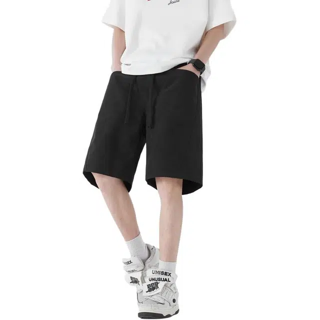 大白鲨 薄款纯色速干五分裤子宽松直筒工装外穿弯刀运动中裤休闲短裤 男款