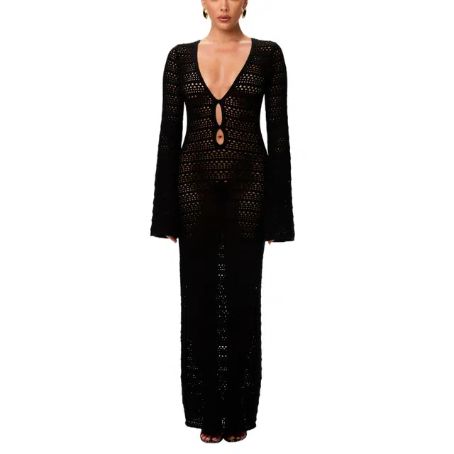 NAKED WARDROBE Crochet Keyhole Maxi Dress knits