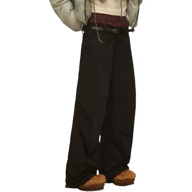 江南先生 复古宽松纯色休闲中腰工装裤 男女同款