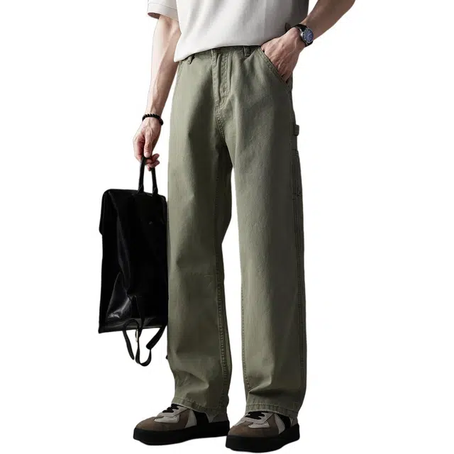 贵色 简约复古水洗石磨纯棉薄款潮牌休闲透气抗皱百搭款高端轻磅痞帅阔腿长裤牛仔裤 男女同款