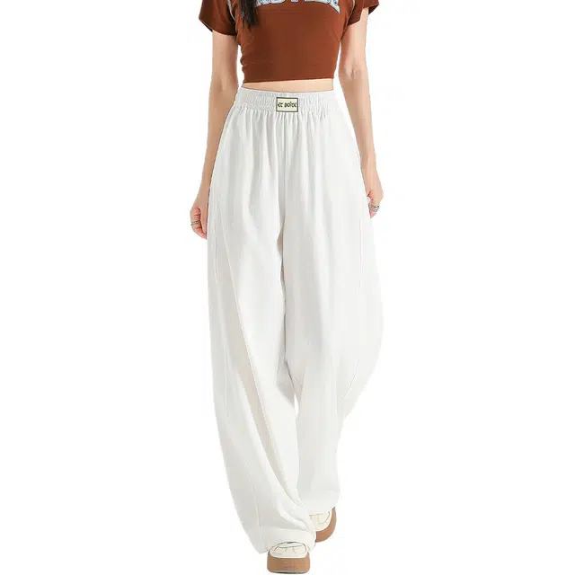 法文箱子 薄款松紧腰阔腿裤纯色宽松高腰长裤休闲裤 女款